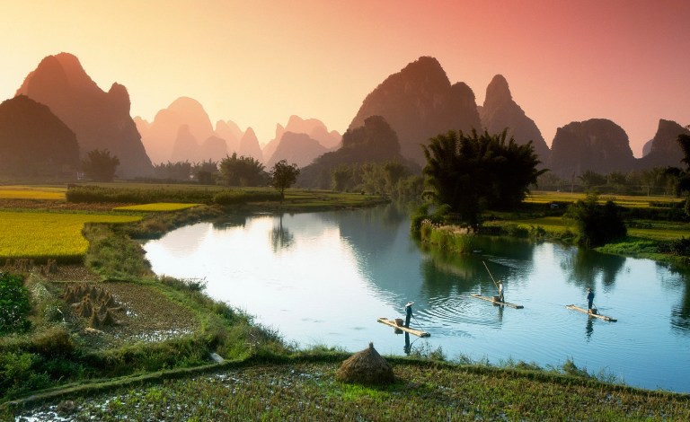 Fischer auf dem Li Fluss